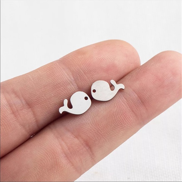 Stainless Steel Whales 🐳 Stud Earrings - Picture 2 of 5